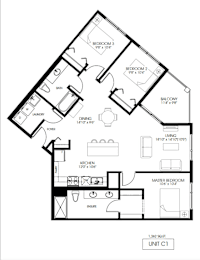 A black and white floor plan of a house with labeled rooms and dimensions.