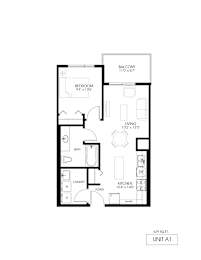 A floor plan of a one bedroom apartment with a living room and a balcony.