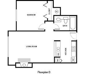 One bedroom One bathroom Floor Plan with 505 square feet, at Charbonneau, Seattle, Washington