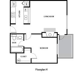 One Bed One Bath Floorplan H with 593 square feet, at Charbonneau, Seattle, WA, 98101