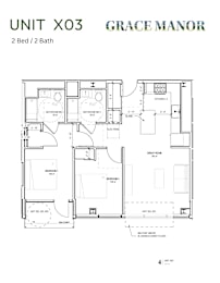 Floor Plan  A floor plan for a 2 Bed/2 Bath unit at Grace Manor.