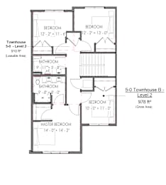 Floor Plan  A floor plan of a 5-0 Townhouse B - Level 2 with dimensions and room descriptions.