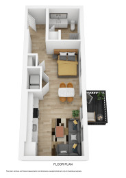 Floor Plan  a 3d rendering of the upstairs floor plan of a 1 bedroom apartment