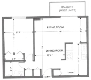  Floor Plan 1 Bed 1 Bath