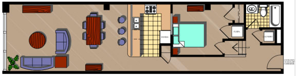 a floor plan of a living room with furniture and a pool