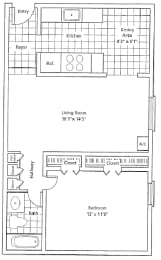  Floor Plan 1 Bed 1 Bath
