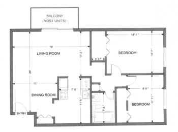  Floor Plan 2 Bed 1 Bath