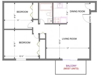  Floor Plan 2 Bed  1 Bath