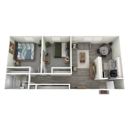 a floor plan of a one bedroom apartment with a bathroom and a balcony