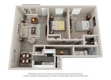 Floor plan with 2 bedrooms at The Vale at Walnut Creek Apartments, Ohio, 43232