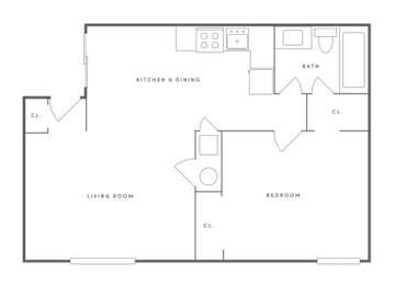 1 Bedroom 1 Bath Floor Plan at Commons At Waters Edge, Ohio, 43232