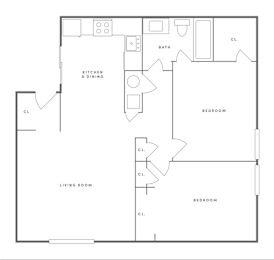 2 Bedroom 2 Bath Floor Plan at Commons At Waters Edge, Columbus Ohio