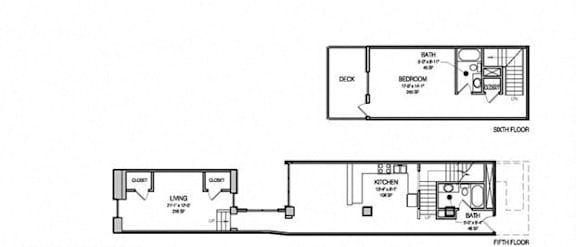1 Bed 2 Baths Floor Plan at East 4th Street, Ohio