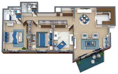 A floor plan of a house with a swimming pool.