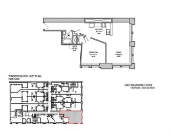 a floor plan of a house with a red line through it