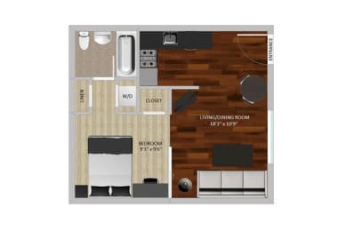 French One Bedroom Floor Plan at Heritage Apartments, Columbus