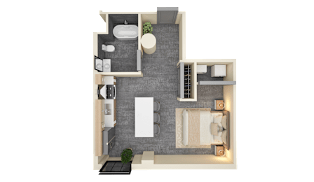 Studio 1 bath A Floorplan at Life At Agora Apartments, Cleveland, OH, 44103