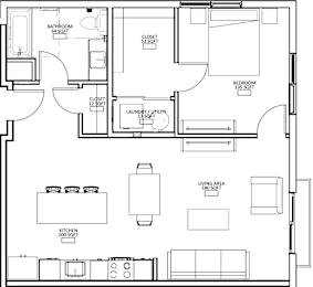 1 Bed 1 Bath A Floor Plan
