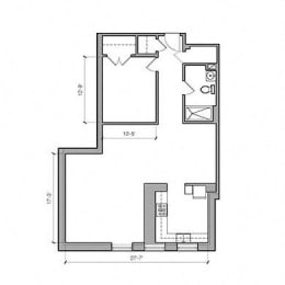 1 Bed 1 Bath 10-S Floor Plan at East 4th Street, Cleveland, Ohio
