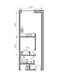 1 Bed 1 Bath 12-S Floor Plan at East 4th Street, Ohio, 44115