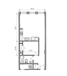 1 Bed 1 Bath 17-S Floor Plan at East 4th Street, Cleveland, 44115