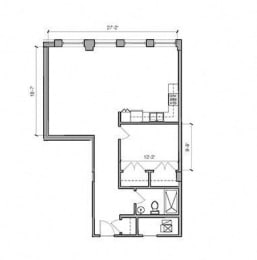 1 Bed 1 Bath 18-S Floor Plan at East 4th Street, Cleveland