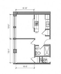 1 Bed 1 Bath 19-S Floor Plan at East 4th Street, Cleveland, 44115