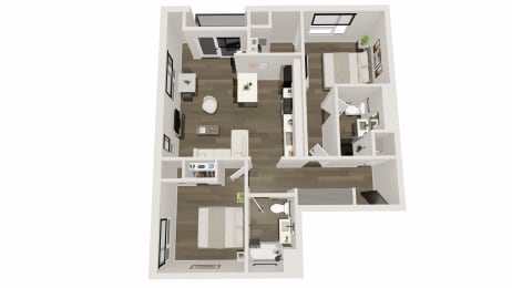2 bed  2 bath floor plan at TREO Apartments, Ohio, 44116
