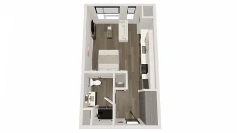 Studio 1 bath floor plan A at TREO Apartments, Cleveland, Ohio