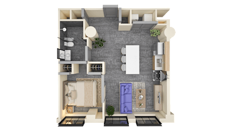 1 bed 1 bath B Floorplan at Life At Agora Apartments, Cleveland, OH, 44103