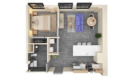 1 bed 1 bath C Floorplan at Life At Agora Apartments, Cleveland, OH