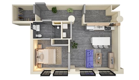 1 bed 1 bath D Floorplan at Life At Agora Apartments, Cleveland 44103