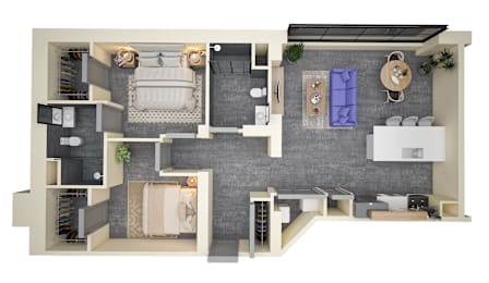 2 bed  2 bath Floorplan at Life At Agora Apartments, Cleveland