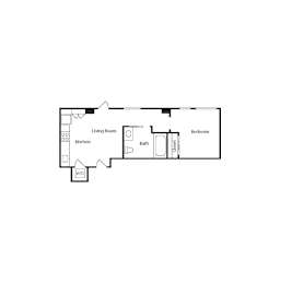 A1 One Bedroom floor plan at Vance in San Francisco, CA.