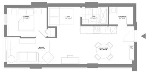 a floor plan of a house with a bedroom and a living room