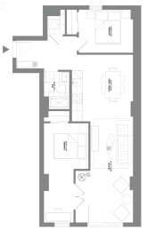 a floor plan of a house with a bedroom and a living room