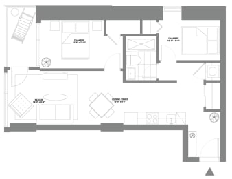 a floor plan of a house with a bedroom and a living room