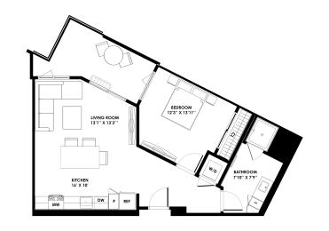 1G-1 One Bedroom One Bath Floor Plan with 788 Sq. Ft. at Chandler Apartments in North Hollywood, North Hollywood, CA, California