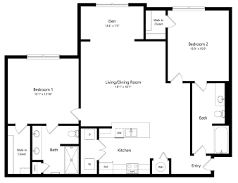 Two Bedroom Floor Plan with 1,152 Sq. Ft. at The Amalfi Clearwater Luxury Apartments in Clearwater, FL