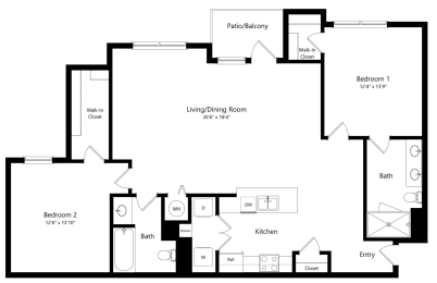 Two Bedroom Floor Plan with 1,235 Sq. Ft. at The Amalfi Clearwater Luxury Apartments in Clearwater, FL