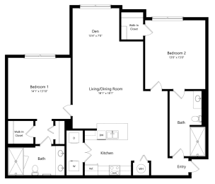 Two Bedroom Floor Plan with 1,022 Sq. Ft. at The Amalfi Clearwater Luxury Apartments in Clearwater, FL