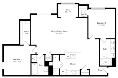 Two Bedroom Floor Plan with 1,288 Sq. Ft. at The Amalfi Clearwater Luxury Apartments in Clearwater, FL