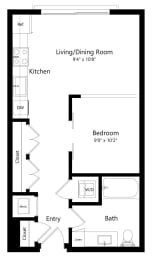 Studio Floor Plan at Aurora Luxury Apartments in Downtown Tampa FL