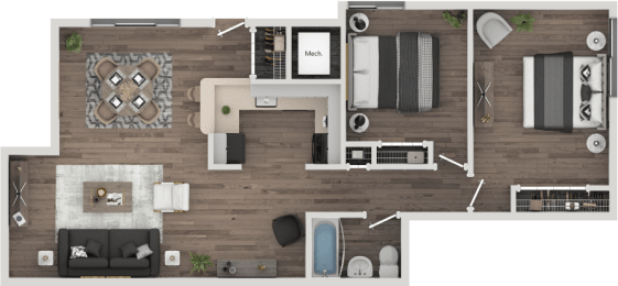 Two Bedroom Floor Plan at Autumn Woods Affordable Apartments in Bladensburg MD