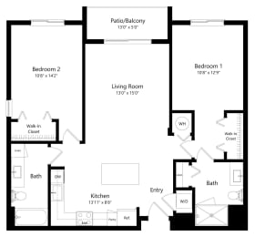 Two Bedroom Floor Plan at Boca Vue Luxury Apartments in Boca Raton, FL