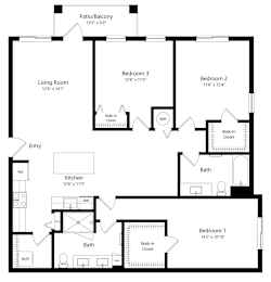 Three Bedroom Floor Plan at Boca Vue Luxury Apartments in Boca Raton FL