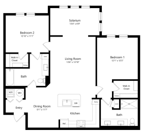 Two Bedroom Floor Plan at The Epic at Gateway Luxury Apartments in St. Pete, FL
