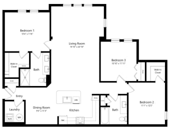 Three Bedroom Floor Plan at The Epic at Gateway Luxury Apartments in St. Pete, FL