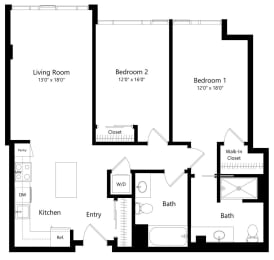 Two Bedroom Floor Plan at F11 Luxury Apartments in San Diego CA