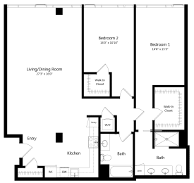 Two Bedroom Floor Plan at F11 Luxury Apartments in San Diego CA